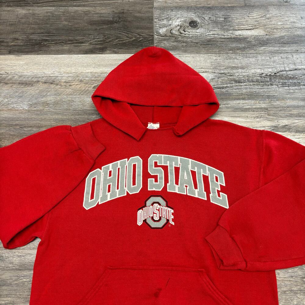 Vintage Y2K Russell Athletic Ohio State‎ OSU Buckeyes Red Mens M Pullover Hoodie